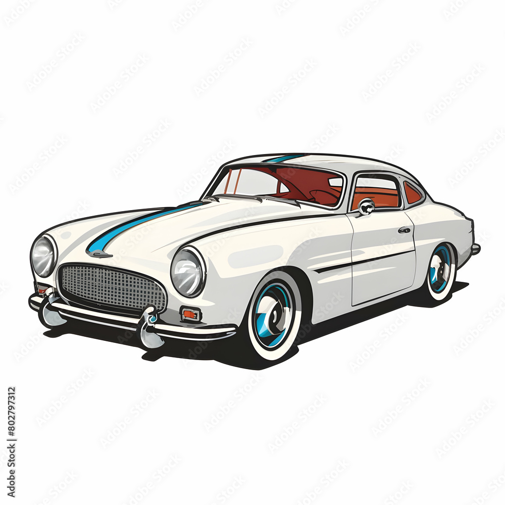 Classic Car Illustration, Old Car Garage