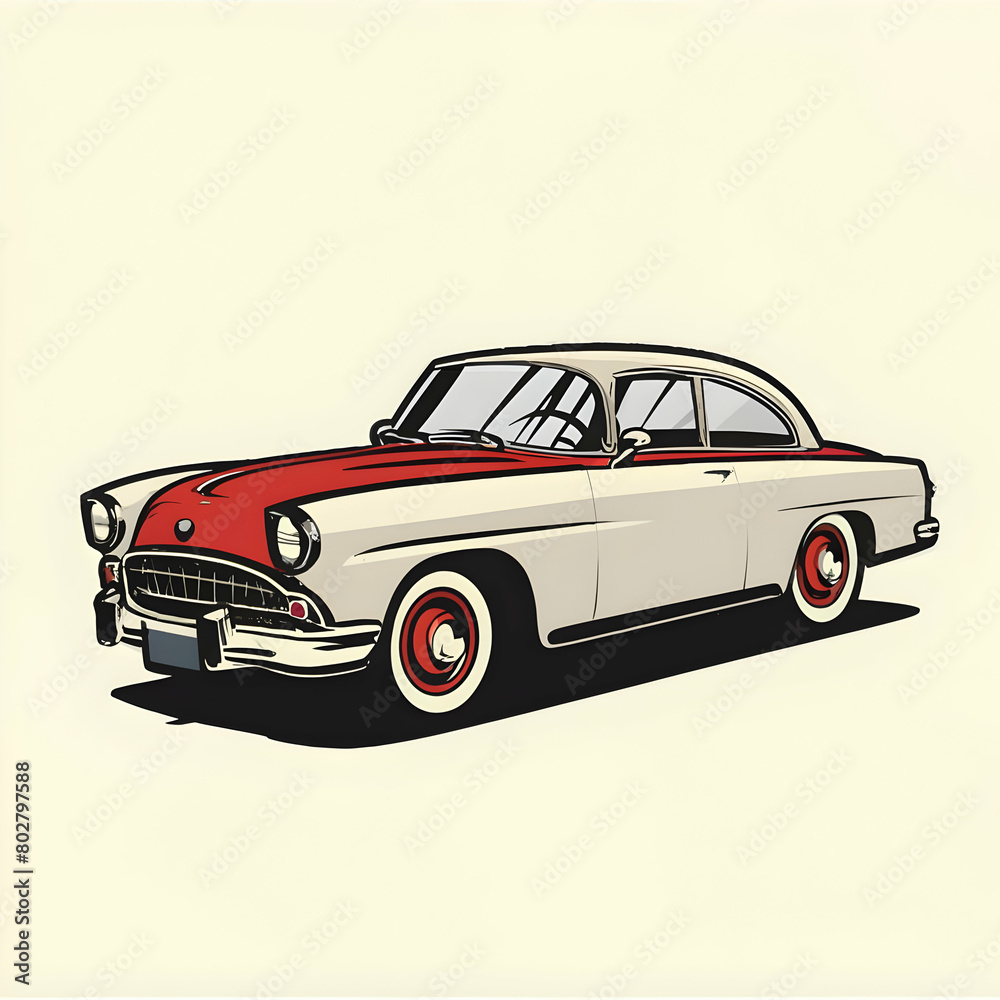 Classic Car Illustration, Old Car Garage