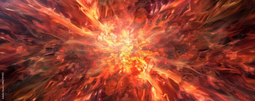 Dramatic abstract representation of an atomic explosion with intense red and orange hues