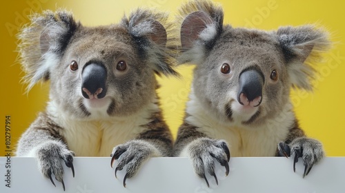 Cute koala holding a blank white sign