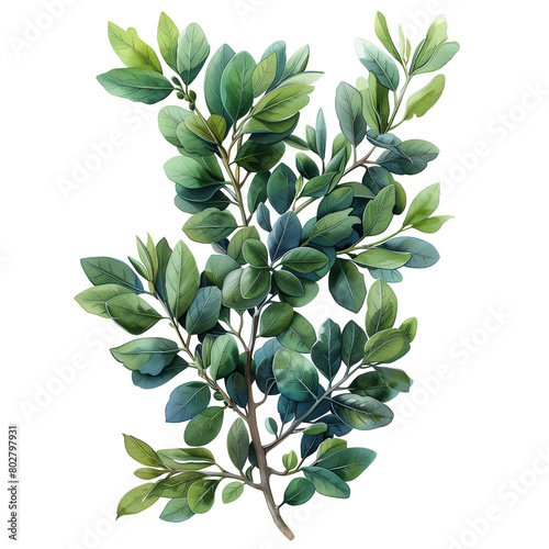 Watercolor paint of olive tree branches isolated on transparent background
