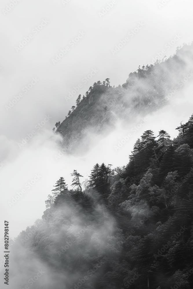 bw photo of foggy himalaya top. white on all sides bw photo of foggy himalaya top. white on all sides