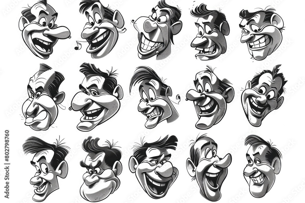 Naklejka premium Cartoon faces with different expressions. Suitable for various design projects