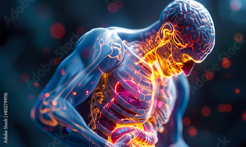 Stomach Pain Concept - Digestive Issues Illustration 3D Human Abdomen Anatomy Visceral Health Problems