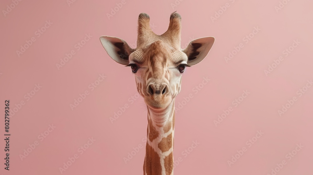 Obraz premium Cute giraffe holding blank white sign