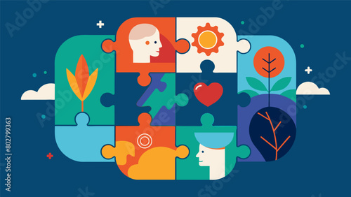 A puzzle coming together with each piece representing a different aspect of mental wellness that is gradually revealed through therapy sessions..