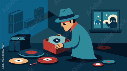In a mystery series a character inherits a dusty old vinyl collection from a deceased relative and discovers a cryptic message hidden in the album Vector illustration