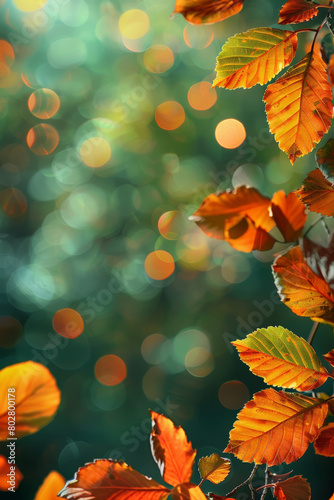Autumn Leaves Background with Bokeh Lights © M.Gierczyk