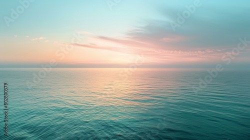 Aerial view of a tranquil horizon at sunrise  soft gradients painting the sky  a seamless blend of warmth and calm