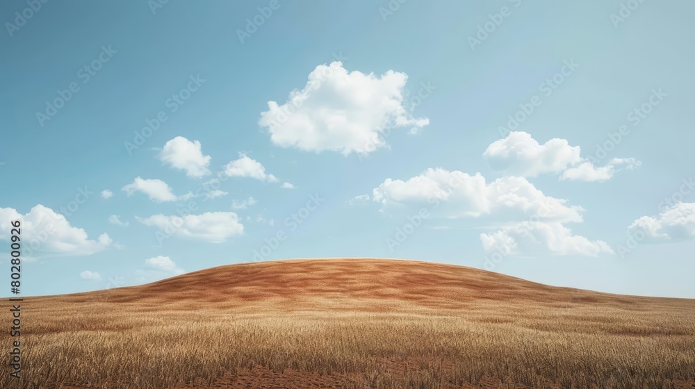 Create a digital painting of a vast, golden field of wheat, gently undulating in the warm summer breeze