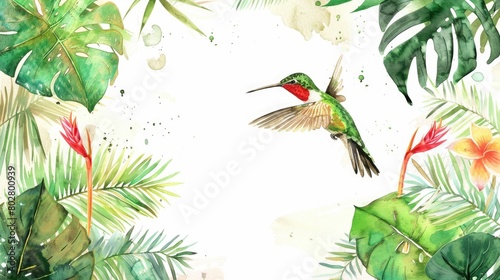 A beautiful painting of a hummingbird flying through the air. Perfect for nature-themed designs