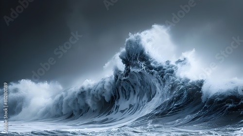 Towering Ocean Wave with Cascading Foamy Spray