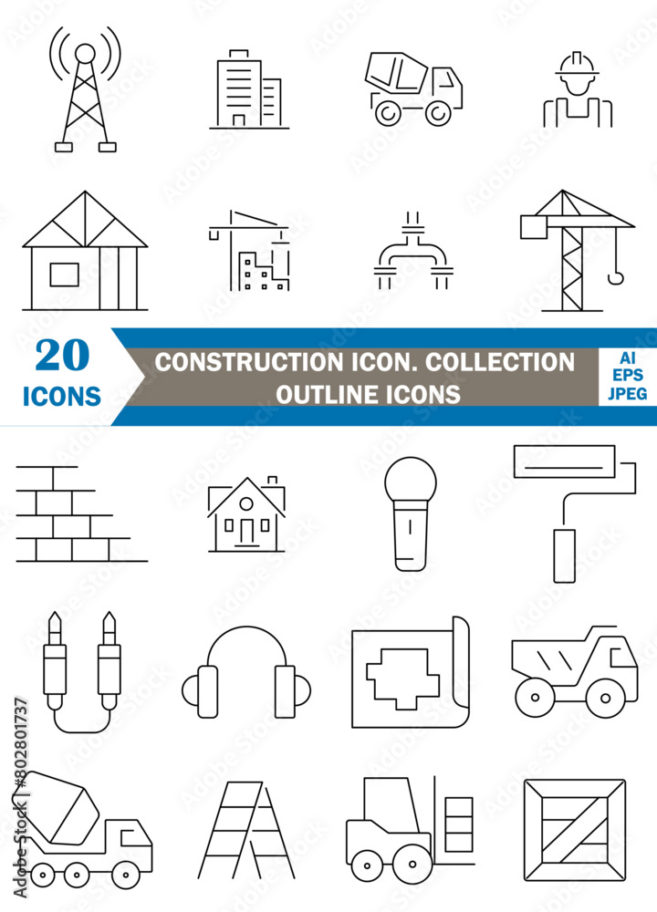 Construction icon. collection of construction  outline icons vector illustrator set