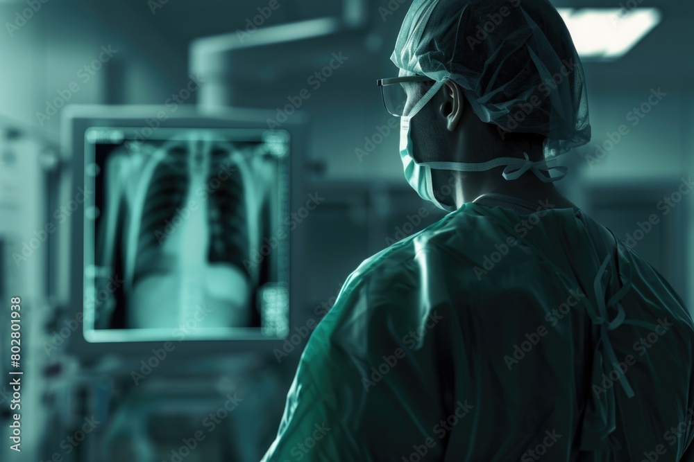Person in hospital room looking at x-ray, useful for medical concepts Person in hospital room looking at x-ray, useful for medical concepts