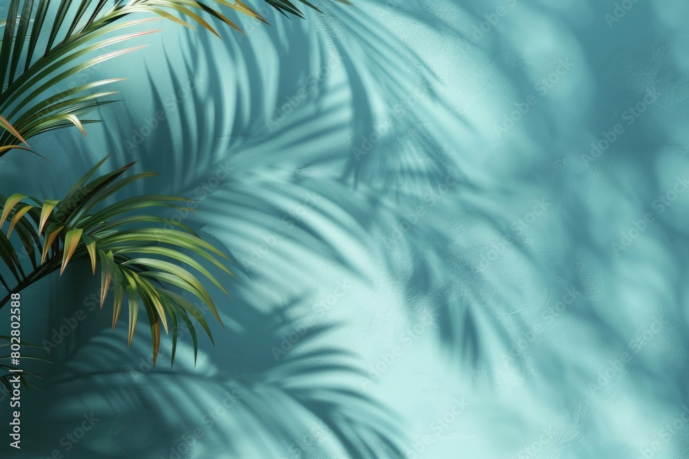 Palm tree shadow on blue wall, suitable for tropical themed designs Palm tree shadow on blue wall, suitable for tropical themed designs