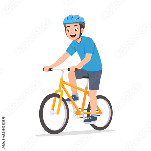 young adult man ride bicycle and feel happy