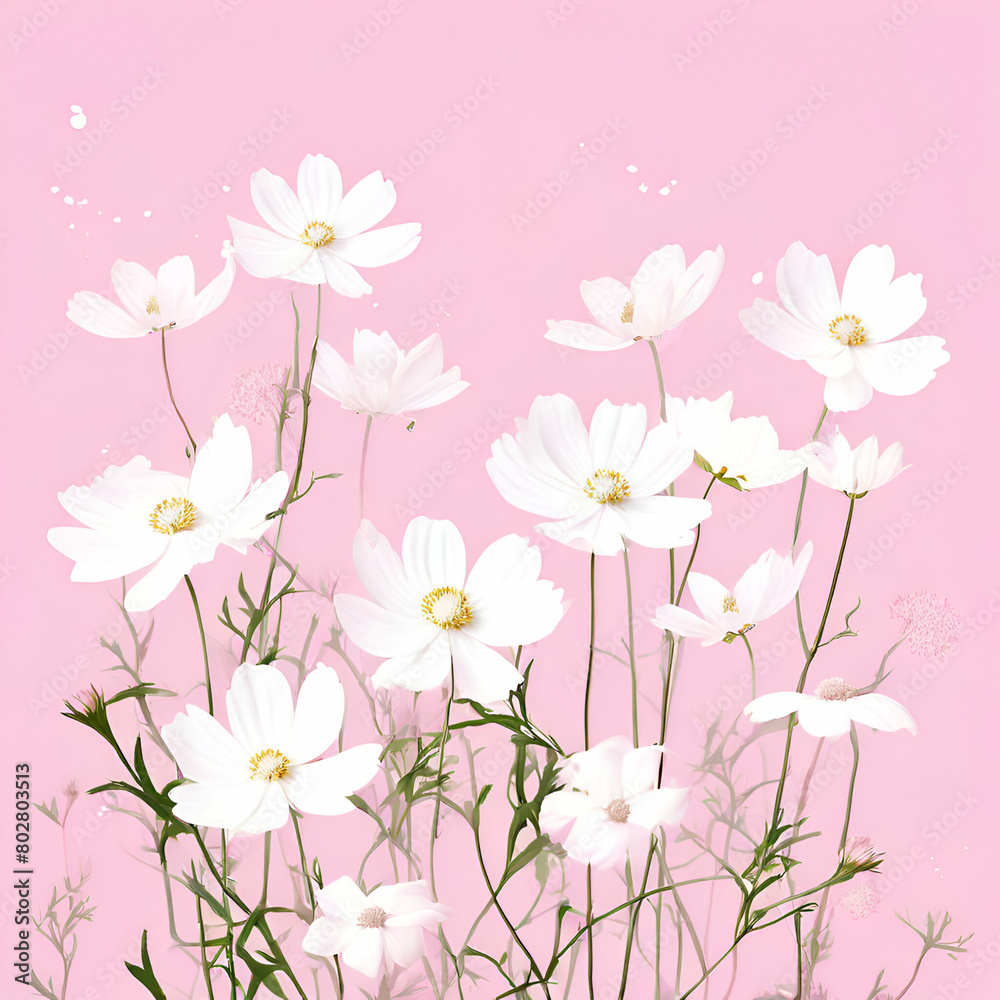 background with soft elegant white wild flowers design on pink backdrop minimalist style exclusive,generate ai