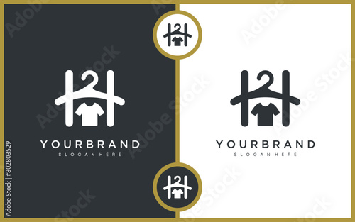 Clothing Shirt logo vector. abstract graphics of simple clothes hangers and t-shirts. Good for clothing stores or fashion industry.  Creative ideas, elegant, unique templet and modern illustration.