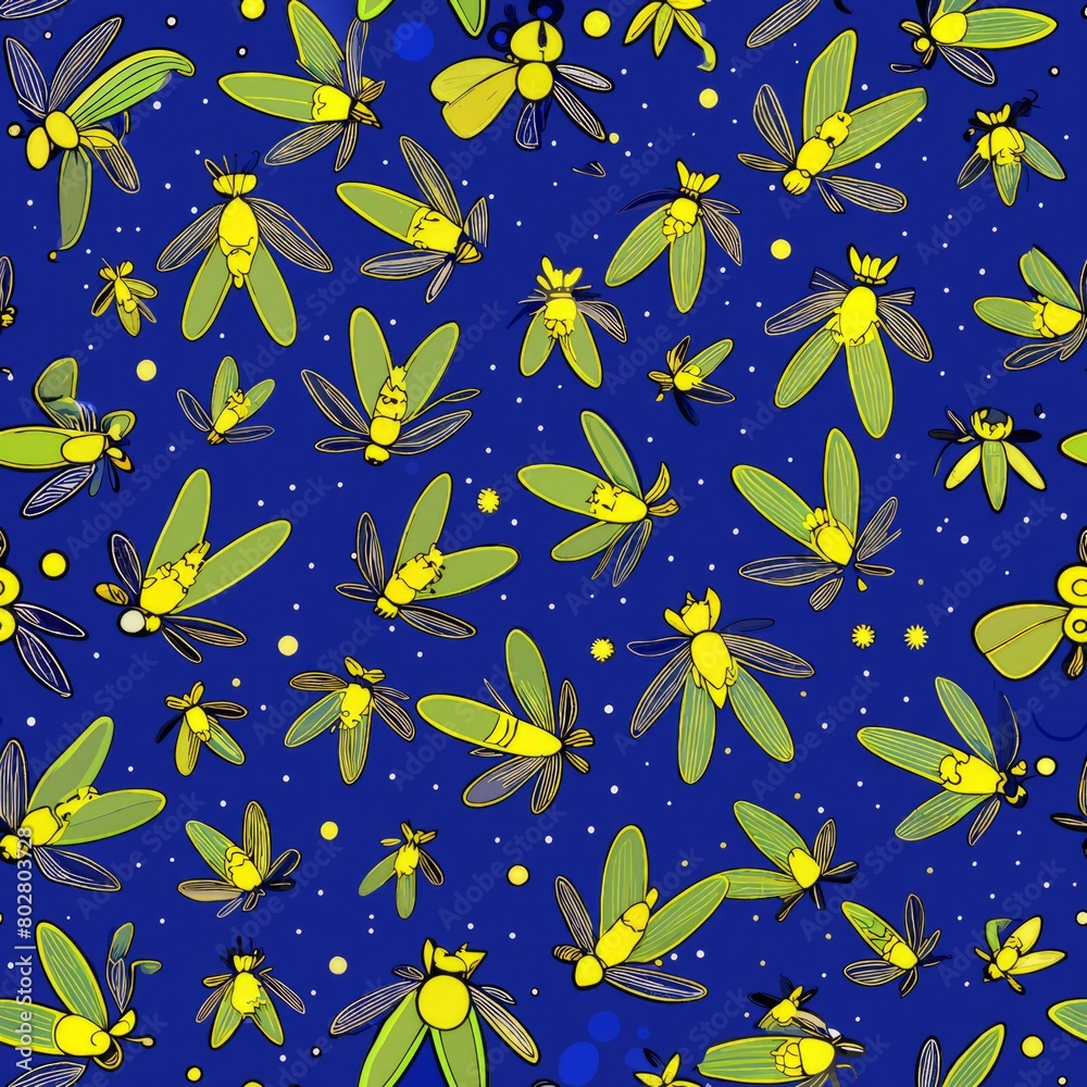 Seamless pattern of fireflies twinkling in the warm summer evenings, Generative AI Seamless pattern of fireflies twinkling in the warm summer evenings, Generative AI