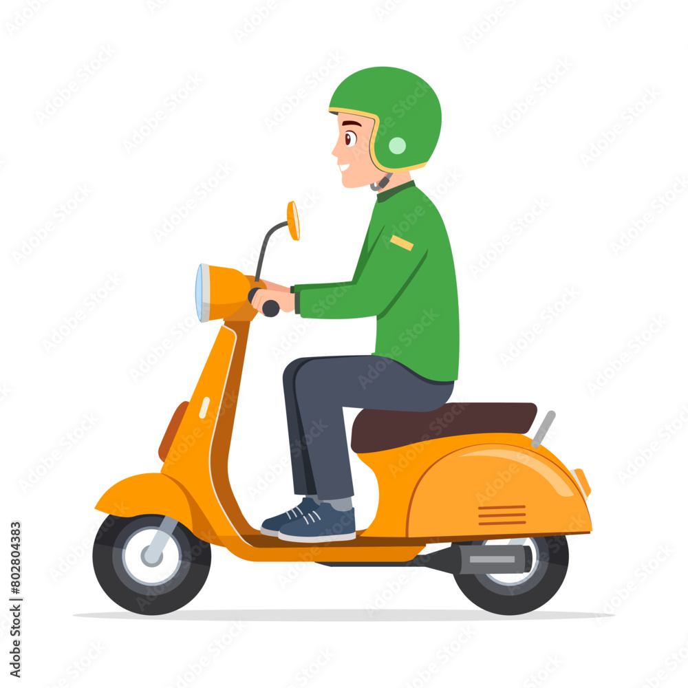young man riding scooter and feel happy