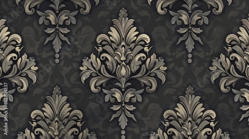 Seamless Pattern Damask Style with Gray Background Invitation Template