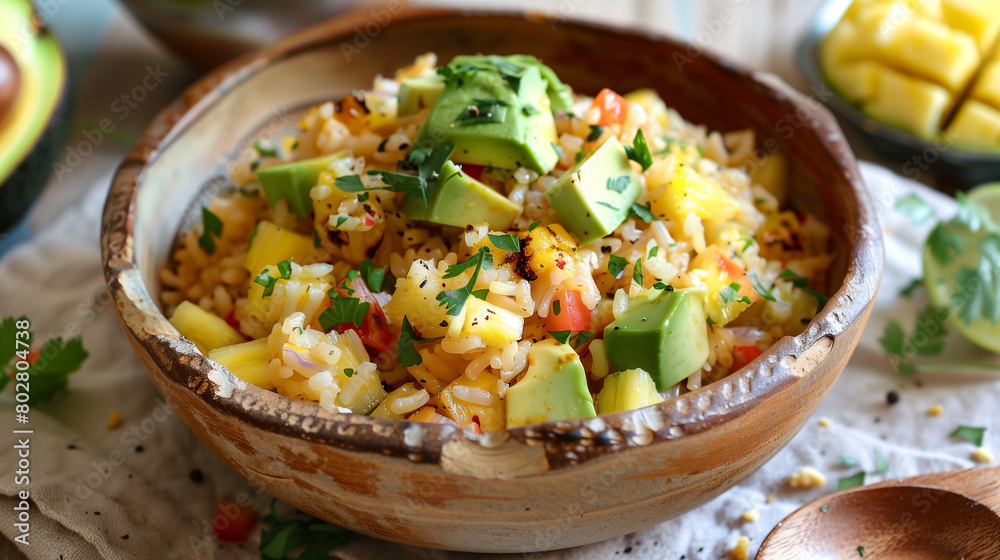rice with vegetables and meat fruit blow in hotal