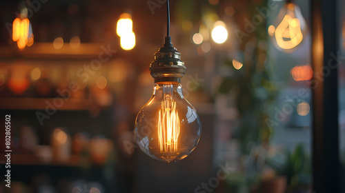 Eco-friendly LED filament bulbs glowing warmly, symbolizing sustainable lighting solutions powered by clean energy, emphasizing reduced electricity costs and environmental conservation