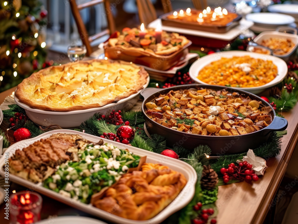 many dishes on table for thanksgiving day dinner - ai many dishes on table for thanksgiving day dinner - ai