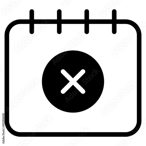 Calendar vector icon with cross symbol. Delete event or wrong date. Cancel appointment concept.