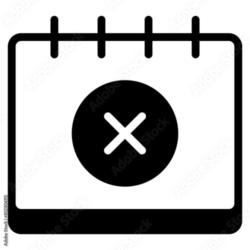 Calendar vector icon with cross symbol. Delete event or wrong date. Cancel appointment concept.