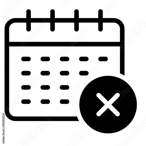 Calendar vector icon with cross symbol. Delete event or wrong date. Cancel appointment concept.