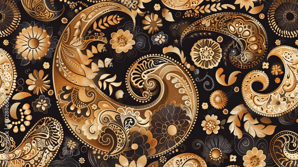 Seamless Pattern Paisley Style with Bronze Background Scrapbooking Template