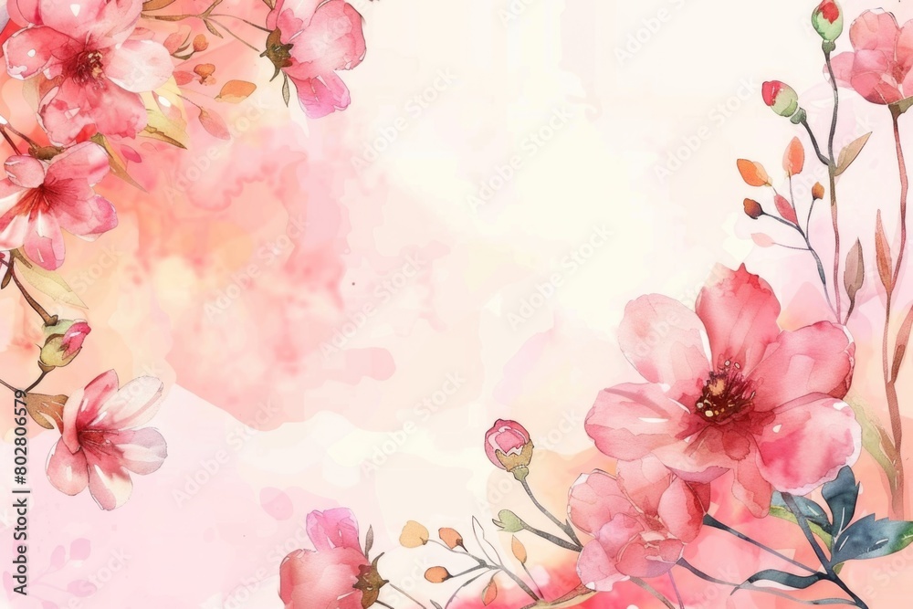 Pink flowers painted on a pink background. Ideal for floral designs