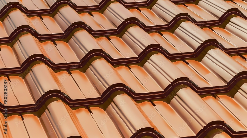 Roofing tiles on a roof, close-up, detailed texture and color, clear installation