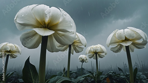 field of white poppies, also called opium. Papaver somniferum
 photo