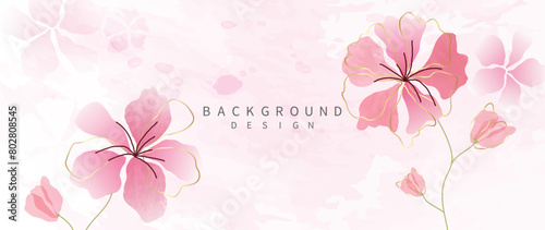 Panel kuchenny z motywem Abstract floral art background vector. Botanical watercolor hand drawn flowers paint brush line art. Design illustration for wallpaper, banner, print, poster, cover, greeting and invitation card.