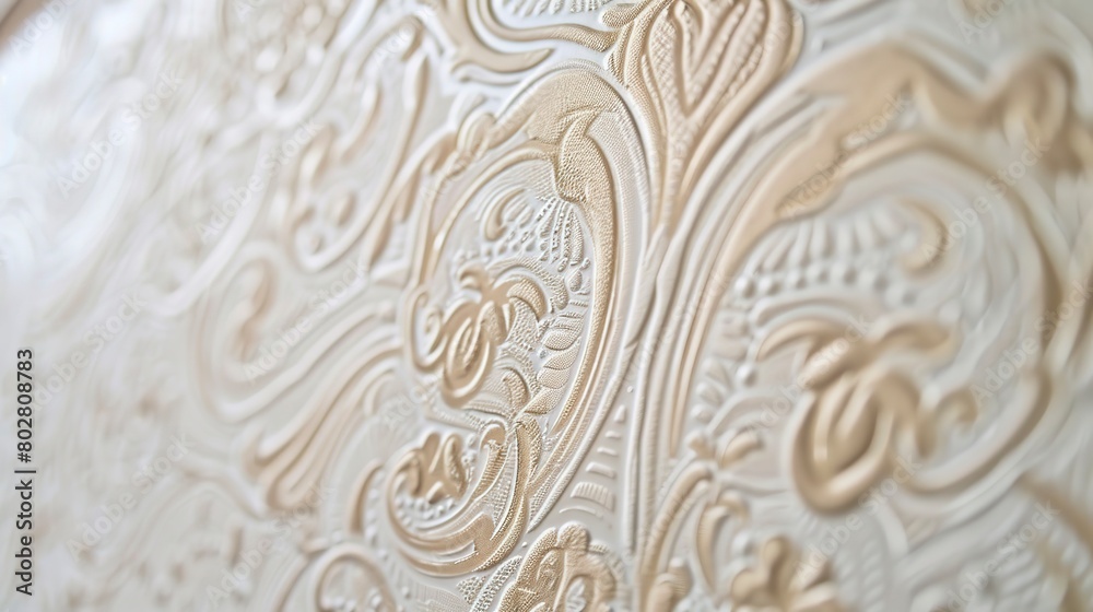 Close-up of wallpaper application, smooth patterns, precise edges, focused work 