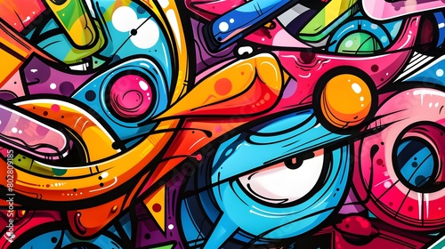 Dynamic and Vibrant Graffiti Inspired Mural with Bold Shapes and Colors
