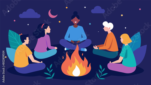 An individual sitting around a bonfire with friends sharing personal stories and finding comfort and healing in the power of community and connection..