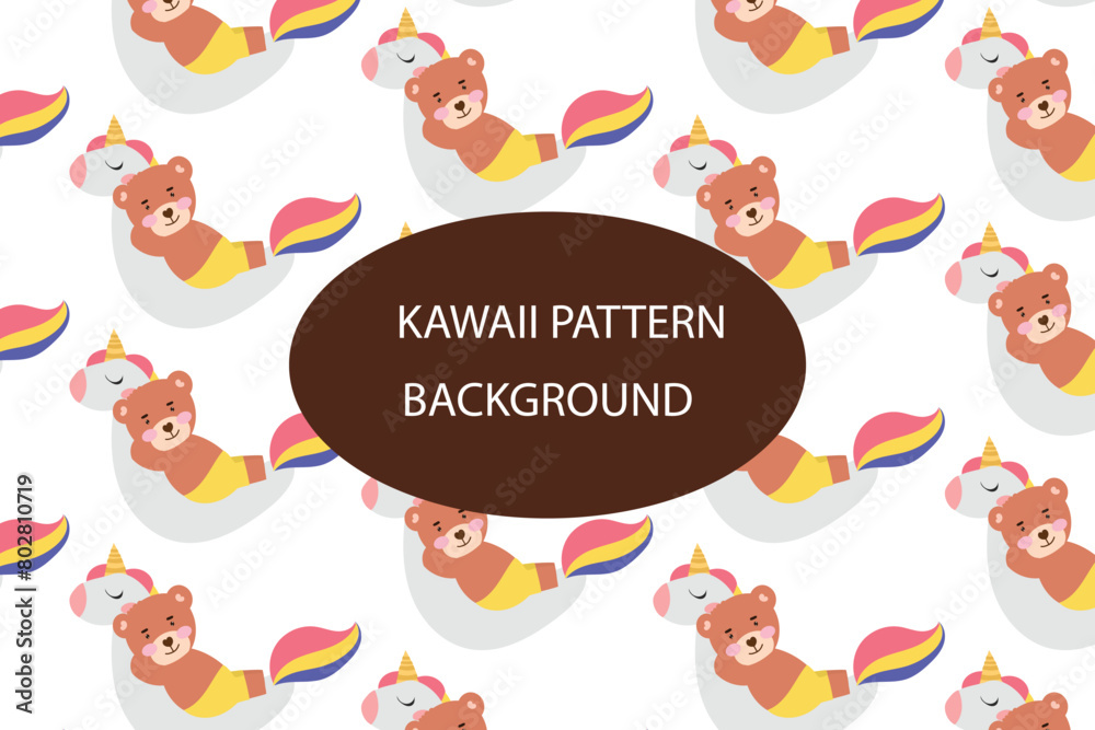 Kawaii animal pattern background design.  baby bear summer pattern background. for newborn apparel, textiles and wallpaper Vector illustration