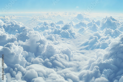 iew of white clouds from above, blue sky, photo realistic photo