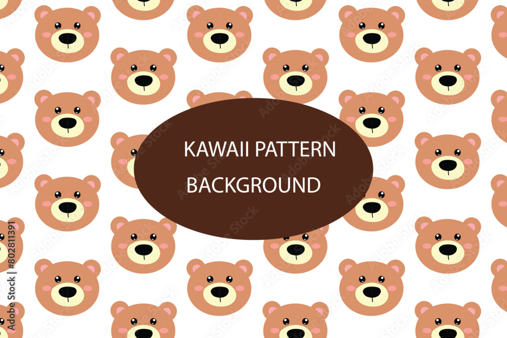 Obraz premium Kawaii animal pattern background design. baby bear summer pattern background. for newborn apparel, textiles and wallpaper Vector illustration