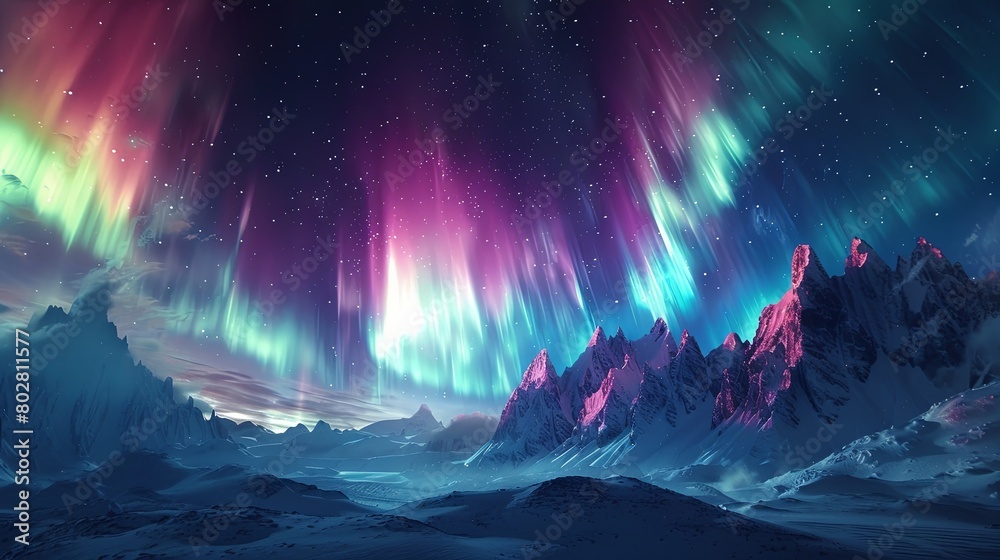 Northern Lights on a snowy landscape at twilight.