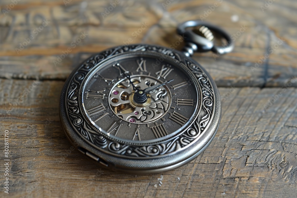 Classic, antique pocketwatch with intricate engravings, elegant hands, and roman numerals, reflecting the craftsmanship of a bygone era Classic, antique pocketwatch with intricate engravings, elegant hands, and roman numerals, reflecting the craftsmanship of a bygone era