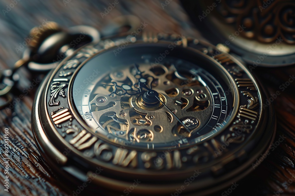 Classic, antique pocketwatch with intricate engravings, elegant hands, and roman numerals, reflecting the craftsmanship of a bygone era Classic, antique pocketwatch with intricate engravings, elegant hands, and roman numerals, reflecting the craftsmanship of a bygone era