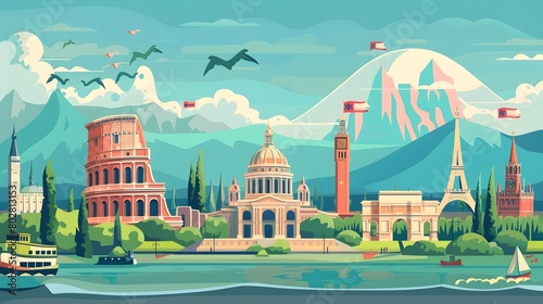 Retro Inspired Travel Poster Featuring Iconic Global Landmarks and Destinations