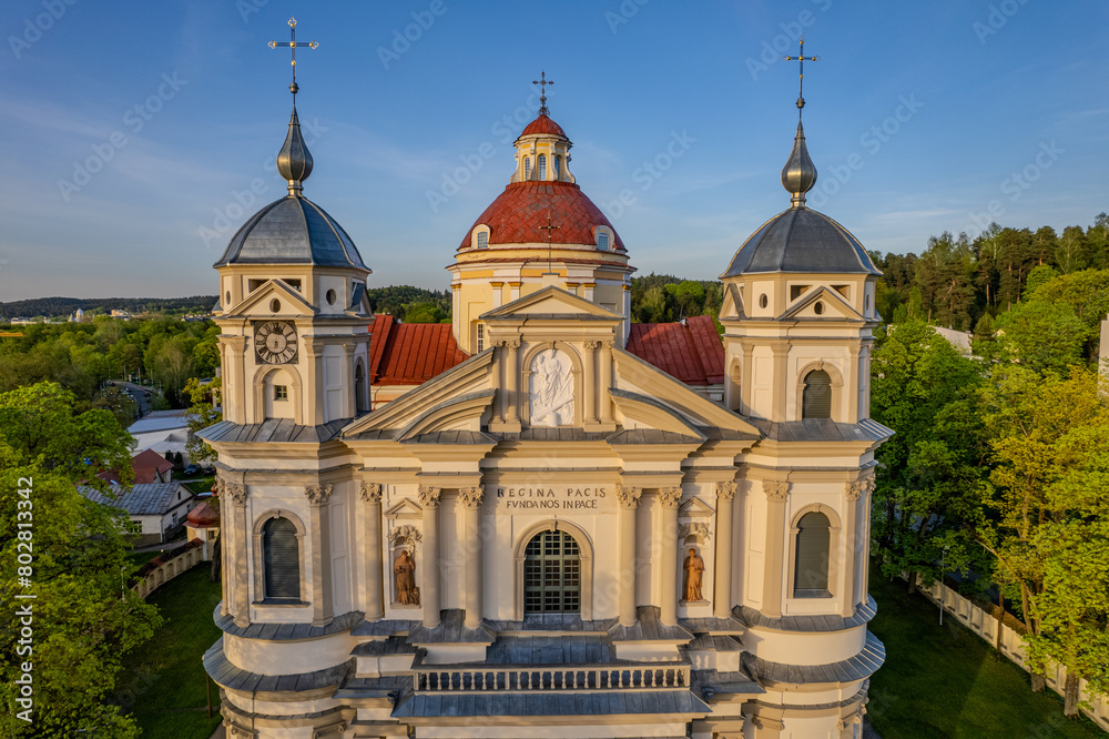 Obraz premium Aerial spring view of Church of St. Peter and St. Paul, Vilnius, Antakalnis district, Vilnius, Lithuania