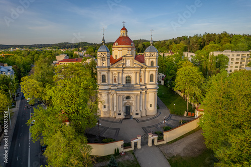 Aerial spring view of Church of St. Peter and St. Paul, Vilnius, Antakalnis district, Vilnius, Lithuania