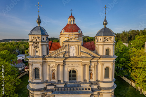 Aerial spring view of Church of St. Peter and St. Paul, Vilnius, Antakalnis district, Vilnius, Lithuania