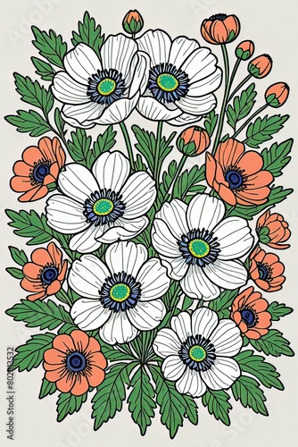 Ai illustrazione di fiori e foglie stile fumetto 04